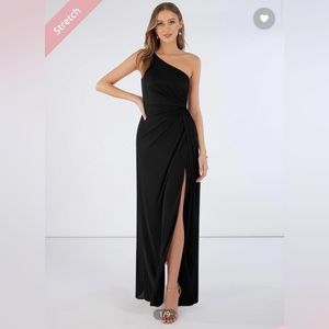 Azazie Jhene One Shoulder Dress, Black, Size 12